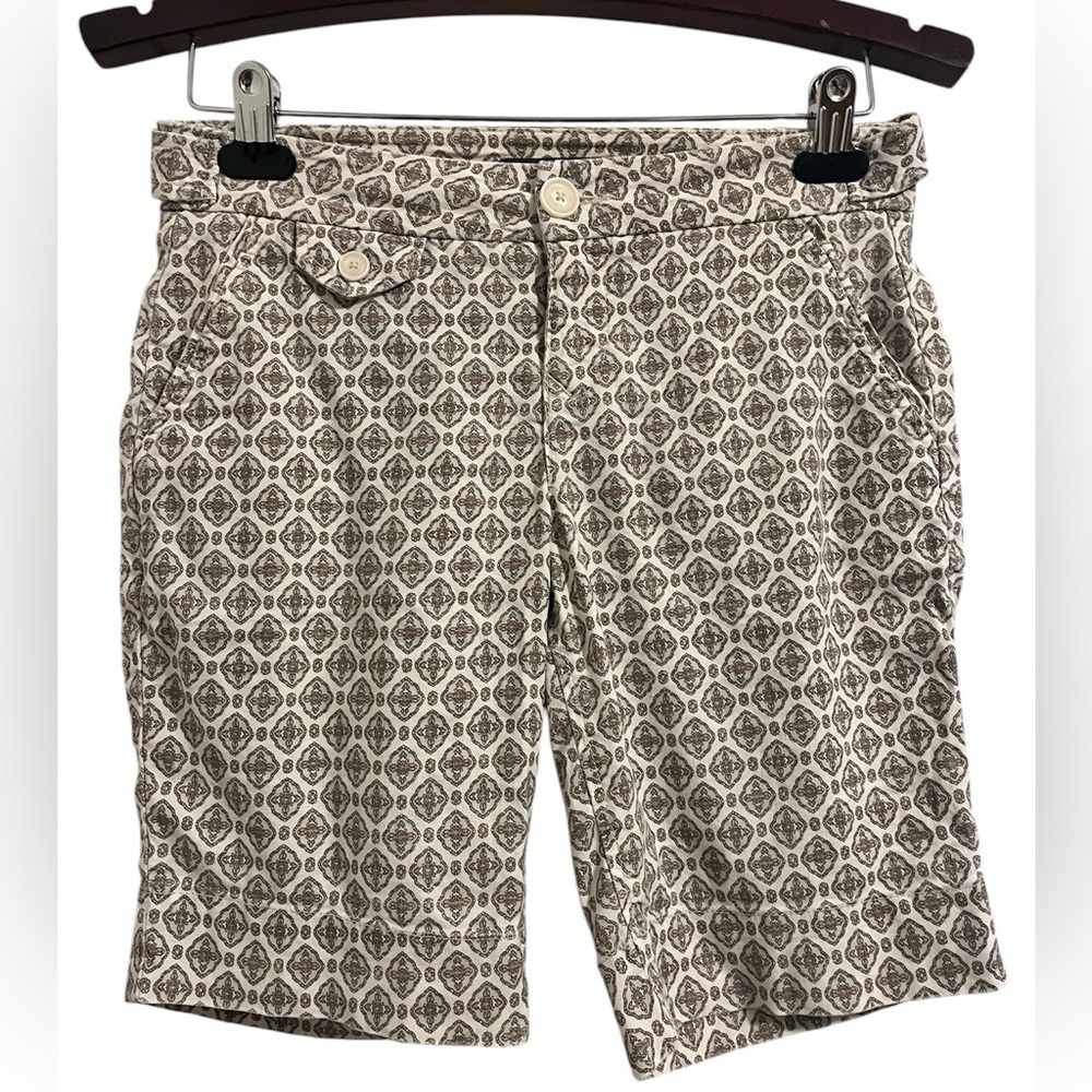 Anthropologie Blue, Cream & Pink Patterned Burmuda 
Linen Blend Shorts size 26